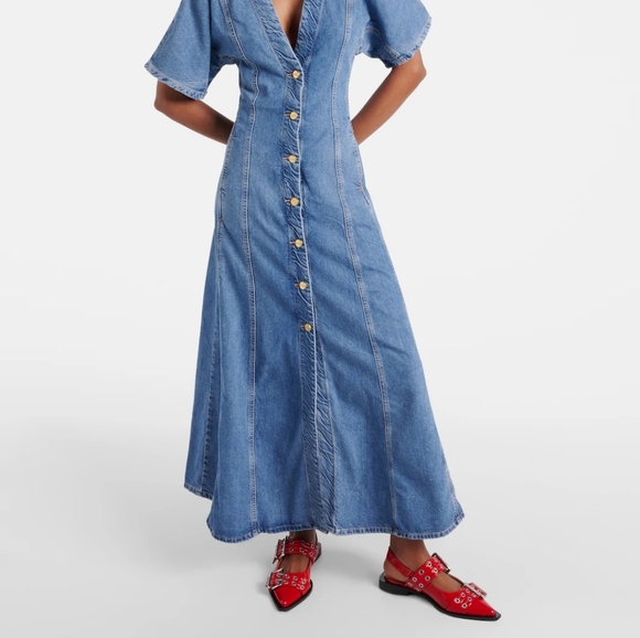 Ganni Chunky Buckle Ballerina Racing Red Slingback Flats / Sandals - Picture 13 of 13